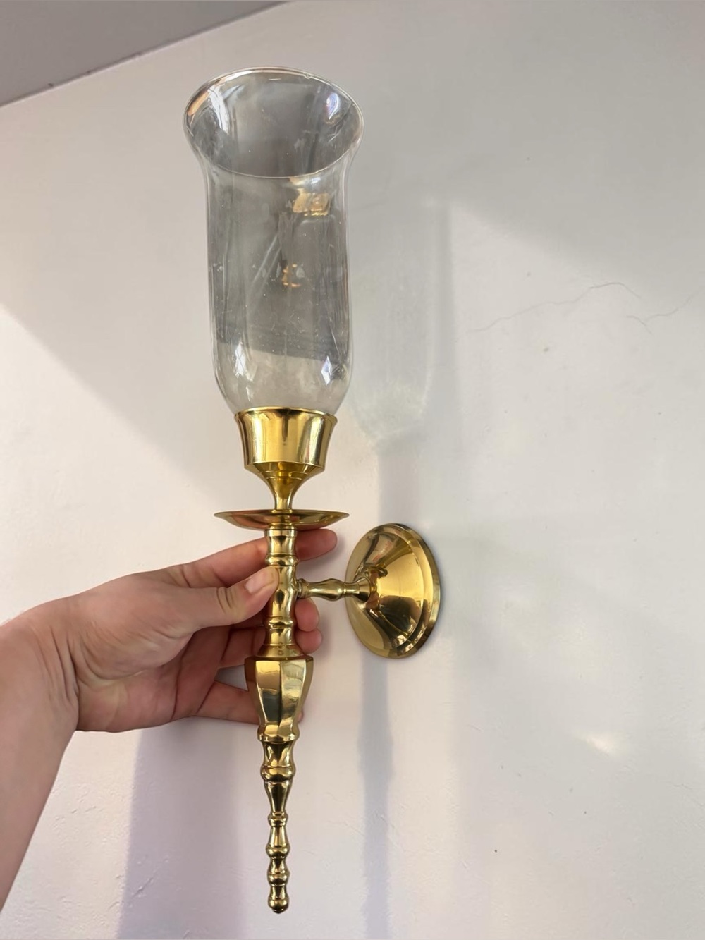Vintage Brass Wall Sconce Hurricane Candle Holder Glass Shade Gift Decor